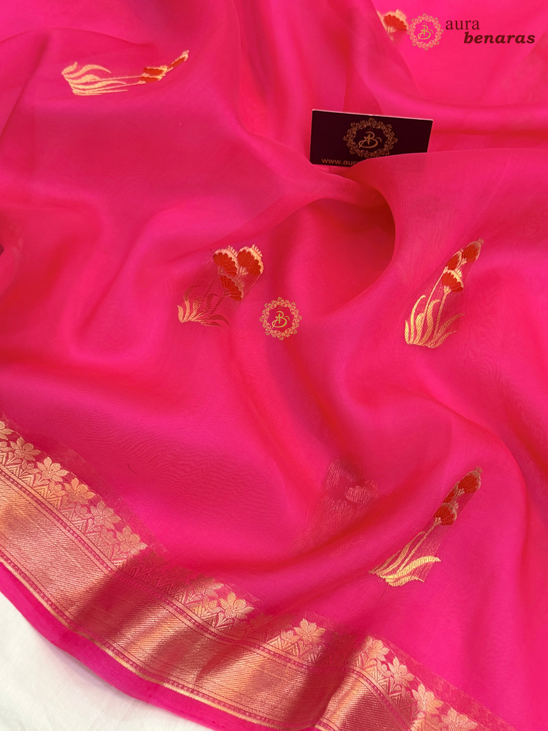 Hot Pink Kora Silk Banarasi Saree with Kadhwa Zari & Meenakari