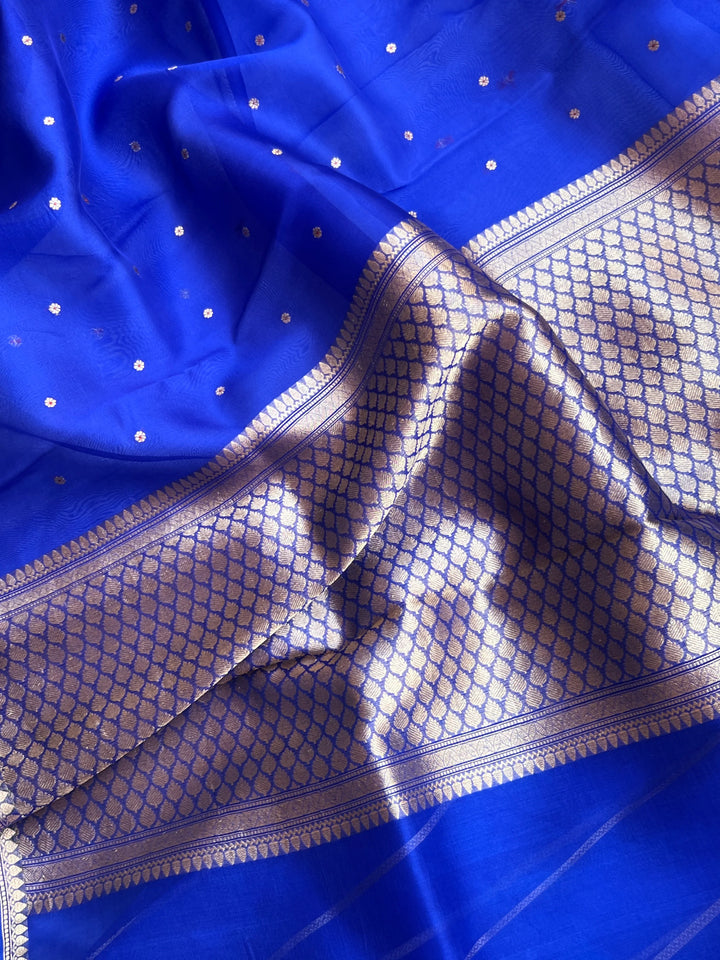 Royal Blue Pure Kora Silk Handloom Banarasi Saree