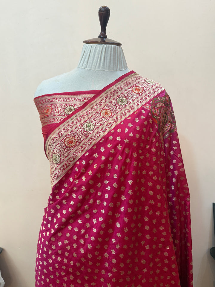 Rani Pink Pure Katan Silk Banarasi Saree with Meenakari Pallu