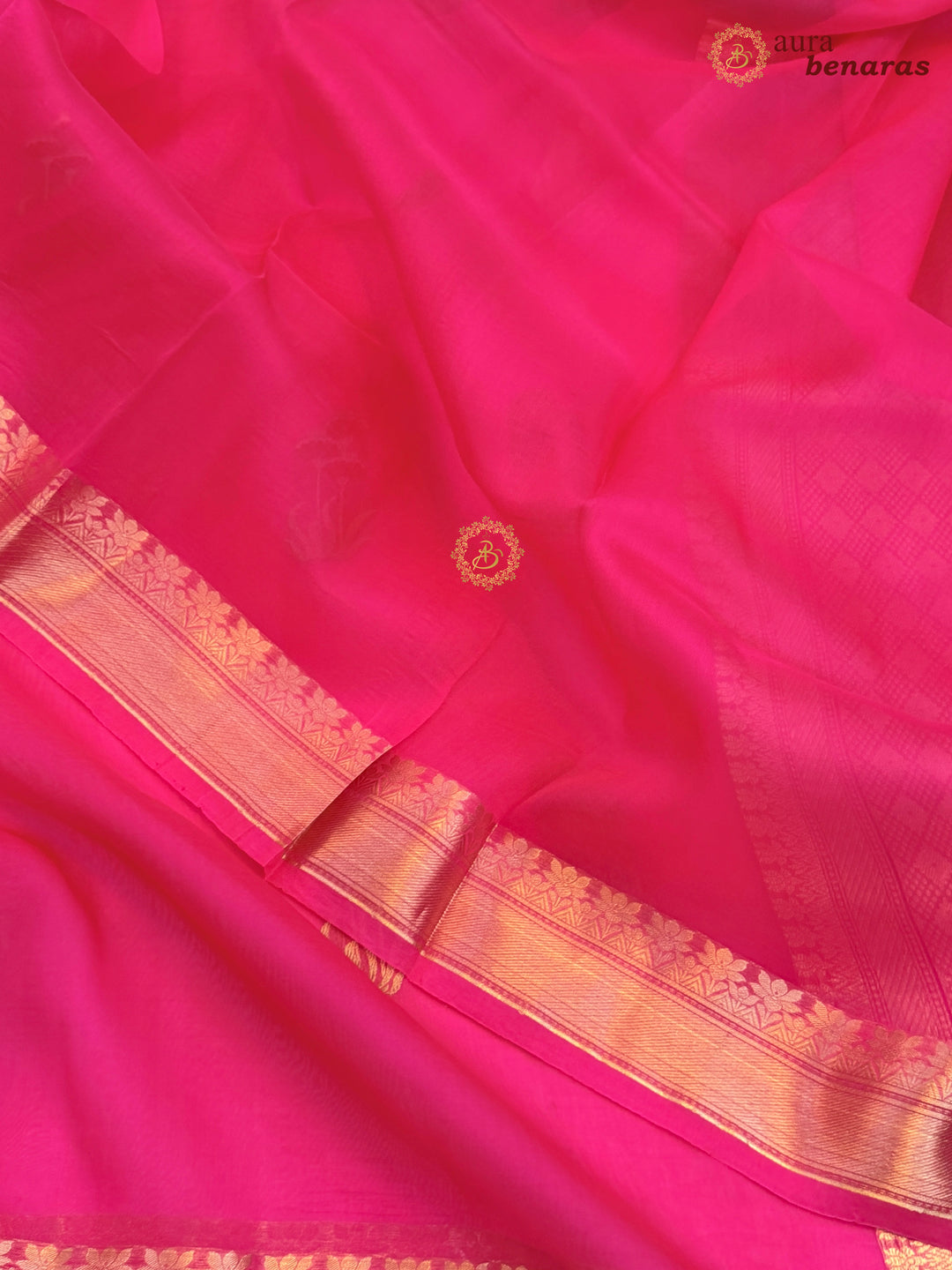 Hot Pink Kora Silk Banarasi Saree with Kadhwa Zari & Meenakari