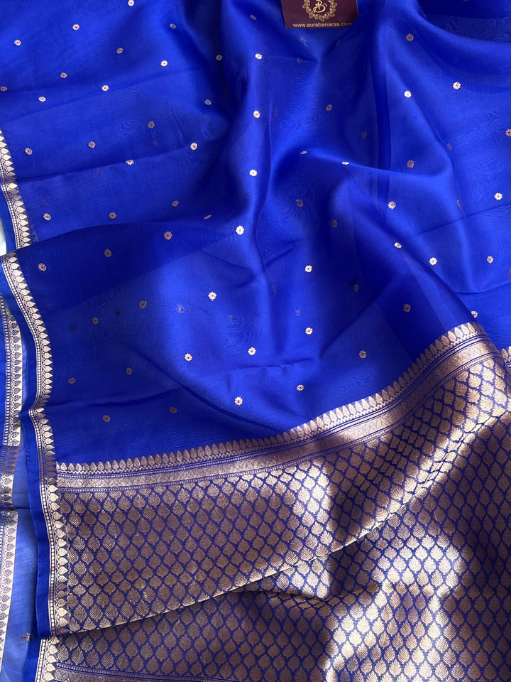 Royal Blue Pure Kora Silk Handloom Banarasi Saree