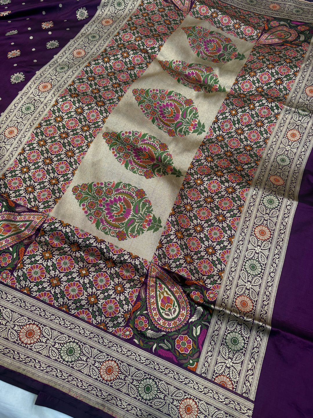 Wine Pure Katan silk Handloom Banarasi Saree