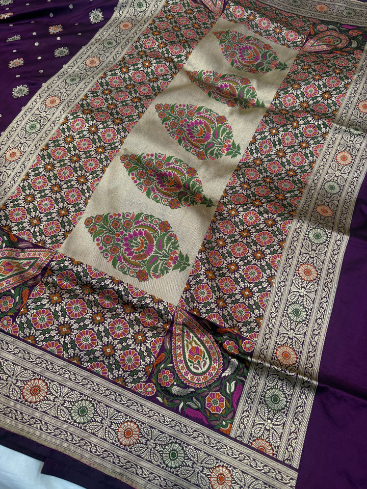 Wine Pure Katan silk Handloom Banarasi Saree