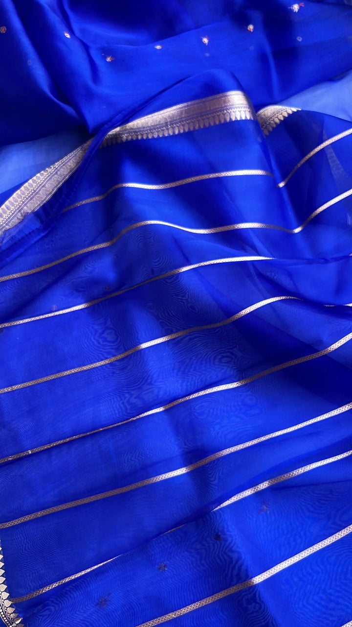 Royal Blue Pure Kora Silk Handloom Banarasi Saree
