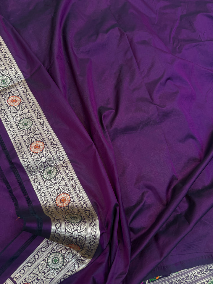 Wine Pure Katan silk Handloom Banarasi Saree