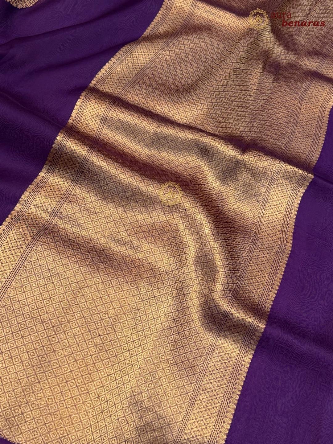 Deep Purple Pure Banarasi Handloom Kora Silk Saree - AuraBenaras