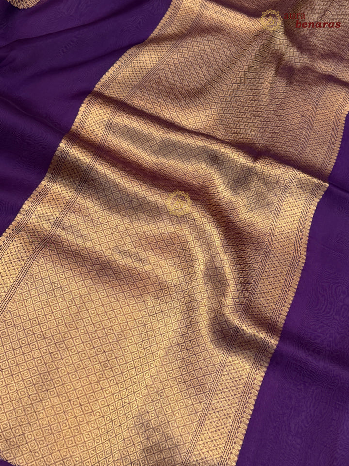 Deep Purple Pure Banarasi Handloom Kora Silk Saree - AuraBenaras