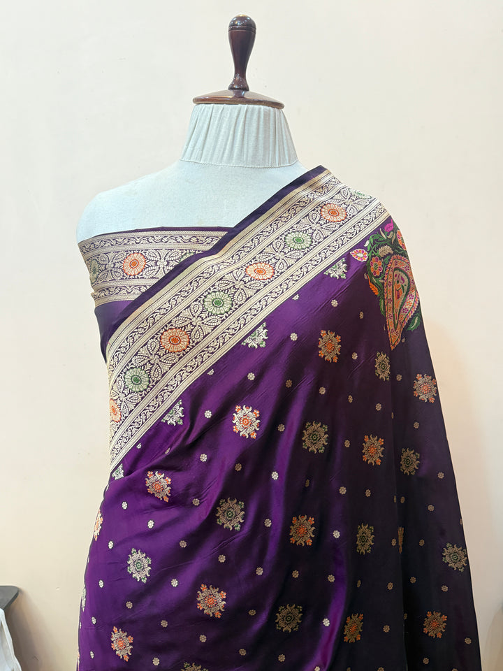 Wine Pure Katan silk Handloom Banarasi Saree