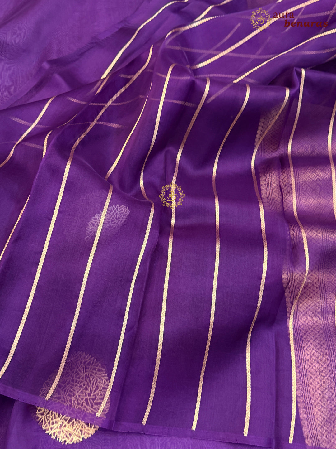 Deep Purple Pure Banarasi Handloom Kora Silk Saree - AuraBenaras