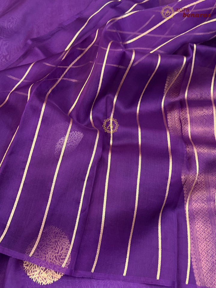 Deep Purple Pure Banarasi Handloom Kora Silk Saree - AuraBenaras