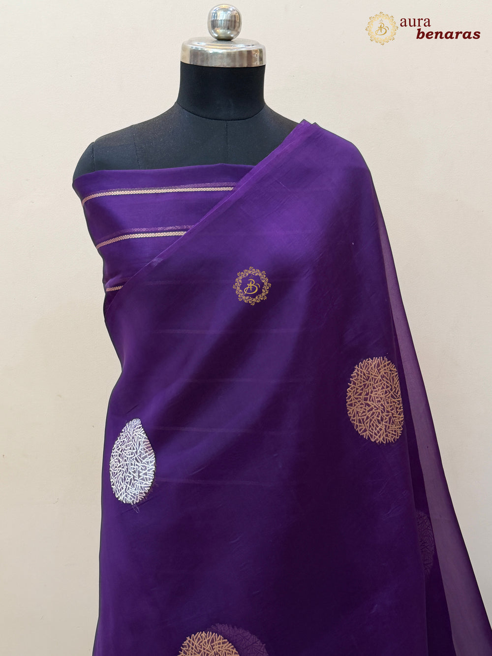 Deep Purple Pure Banarasi Handloom Kora Silk Saree - AuraBenaras