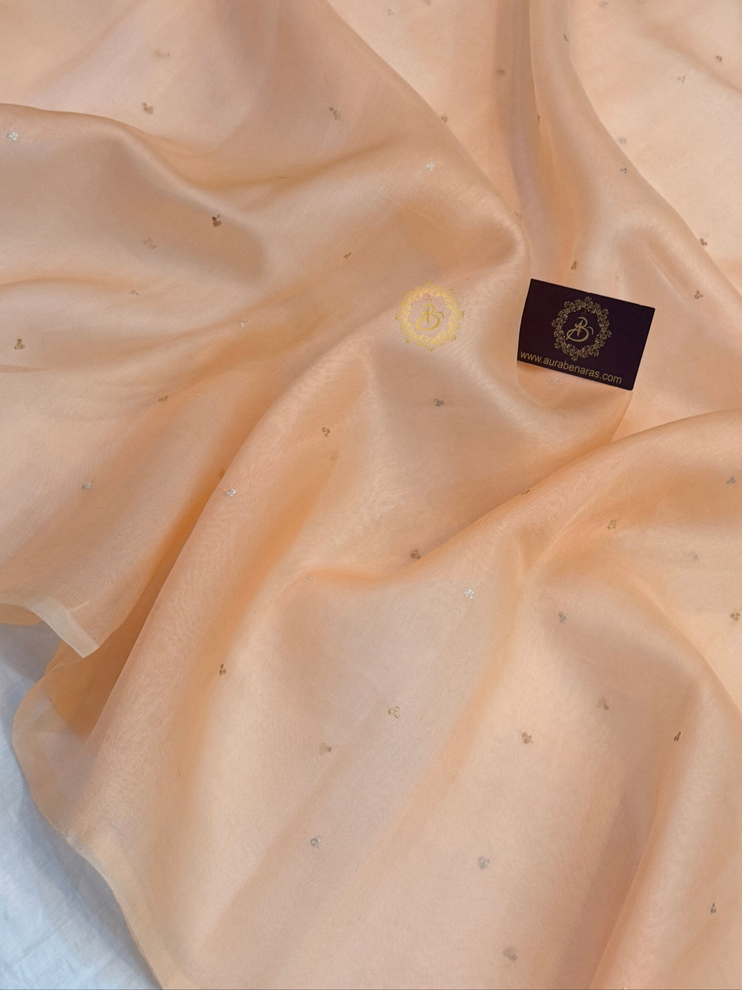 Pale Peach Kora Silk Banarasi Saree Kadhwa Butis 