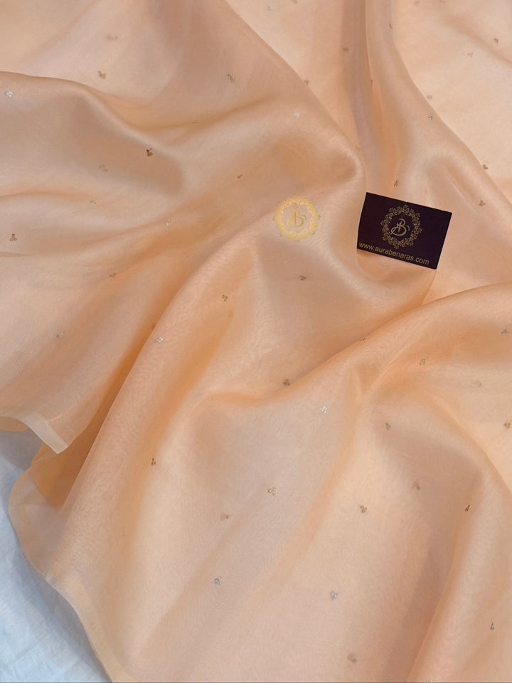 Pale Peach Kora Silk Banarasi Saree Kadhwa Butis 