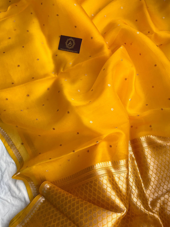 Yellow Kora Silk Banarasi Saree with Zari Butis 