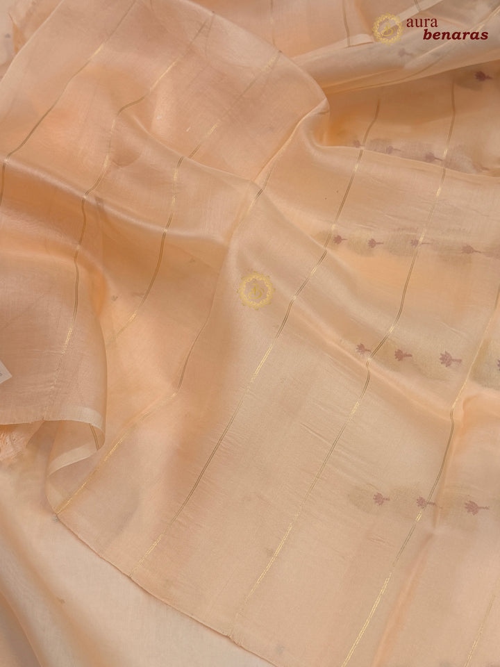 Pale Peach Kora Silk Banarasi Saree Kadhwa Butis 