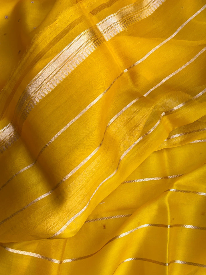 Yellow Kora Silk Banarasi Saree with Zari Butis 