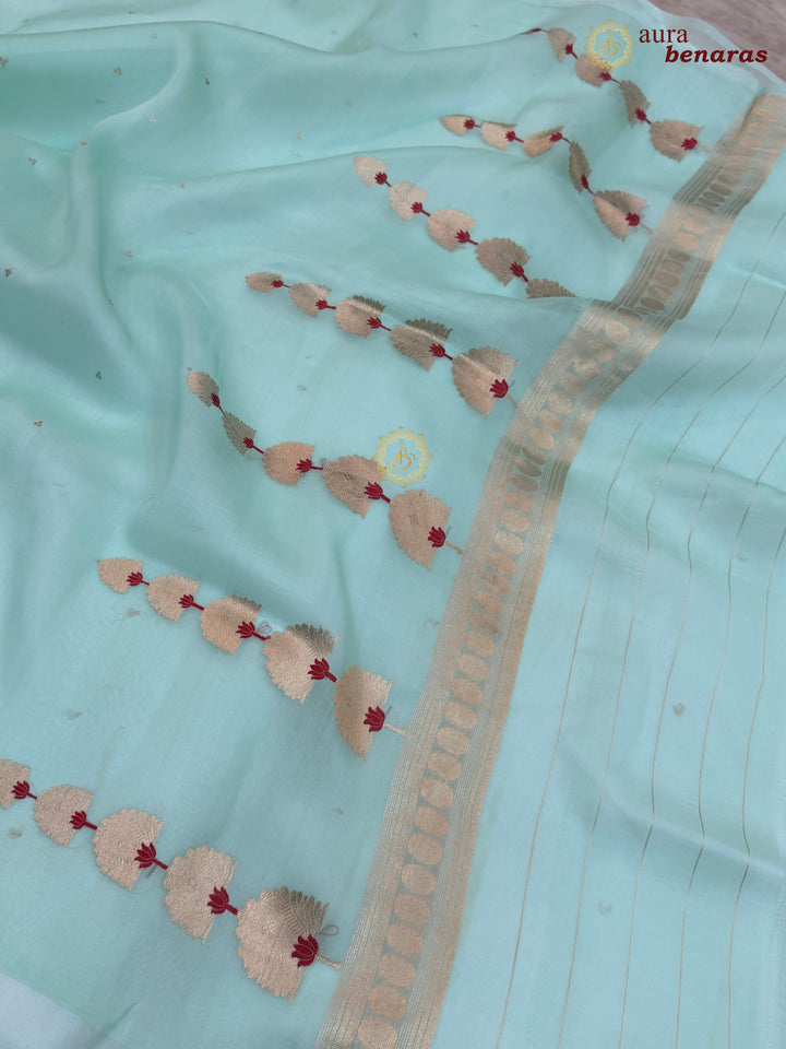 Pastel Sea Green Kora Silk Banarasi Saree Kadhwa Butis 