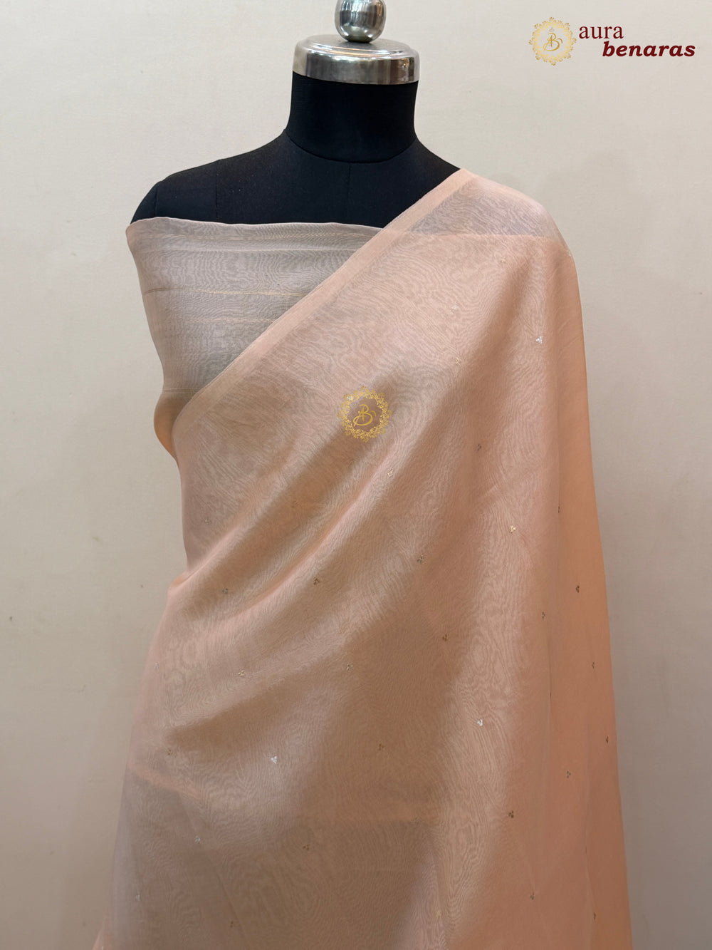 Pale Peach Kora Silk Banarasi Saree Kadhwa Butis 