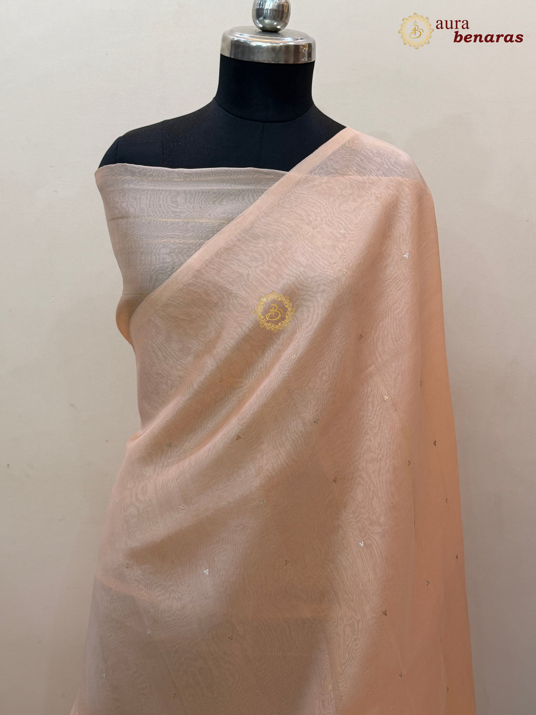Pale Peach Kora Silk Banarasi Saree Kadhwa Butis 