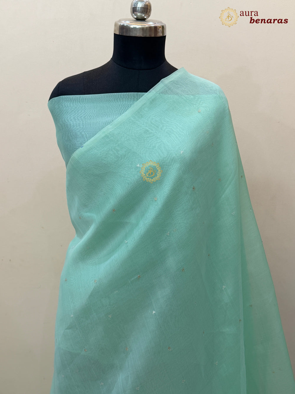 Pastel Sea Green Kora Silk Banarasi Saree Kadhwa Butis 