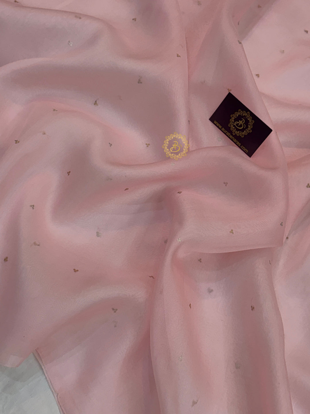 Baby Pink Kora Silk Banarasi Saree Kadhwa Butis 