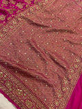 Rani Pink Zardozi Handloom Pure Georgette Silk Saree - Aura Benaras