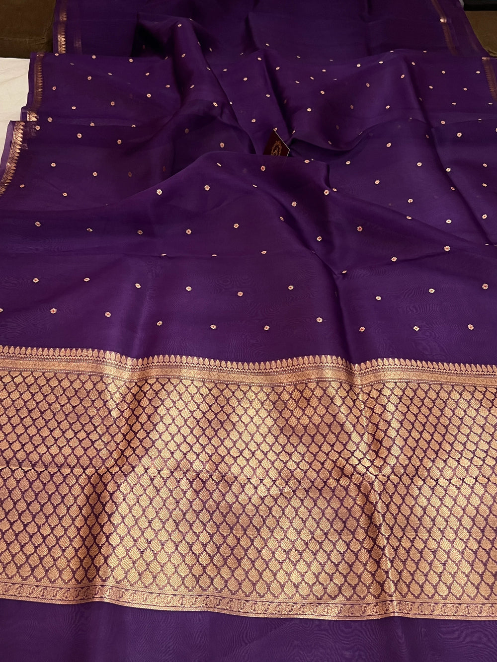 Deep Purple Kora Silk Banarasi Saree with Zari Butis 