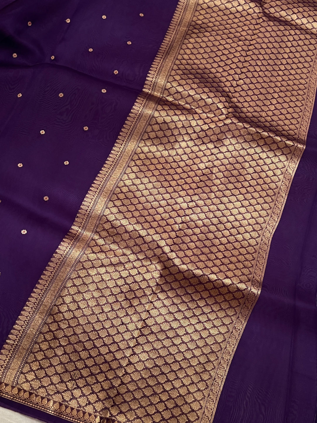 Deep Purple Kora Silk Banarasi Saree with Zari Butis 
