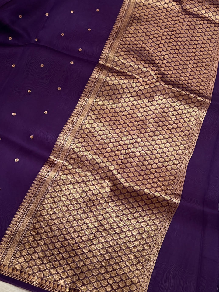 Deep Purple Kora Silk Banarasi Saree with Zari Butis 