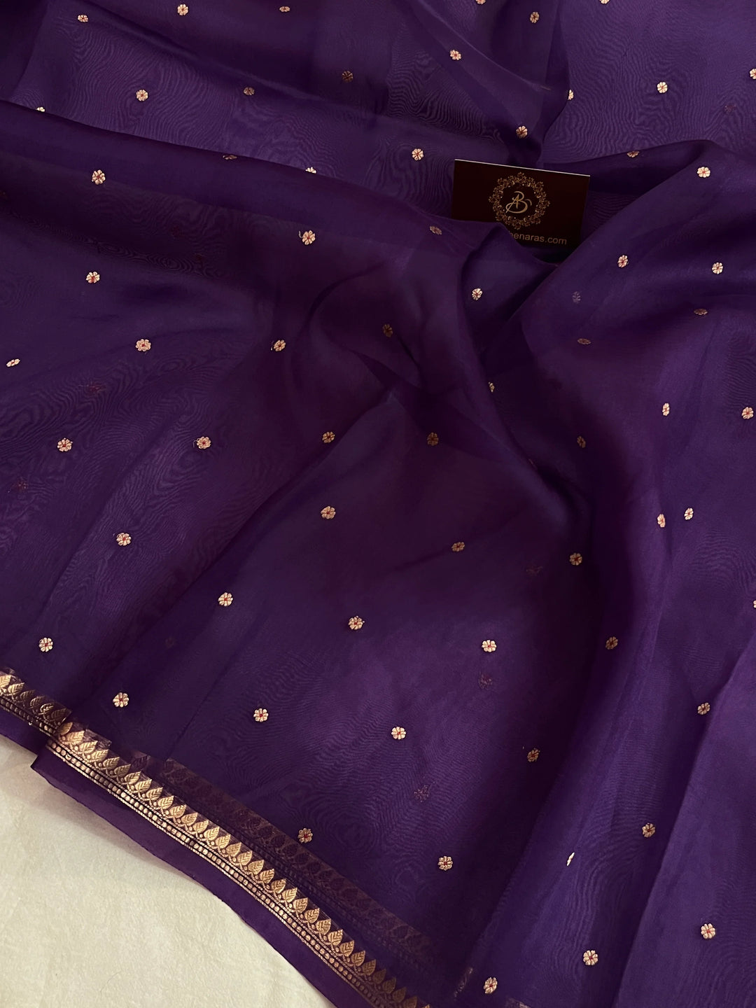 Deep Purple Kora Silk Banarasi Saree with Zari Butis 