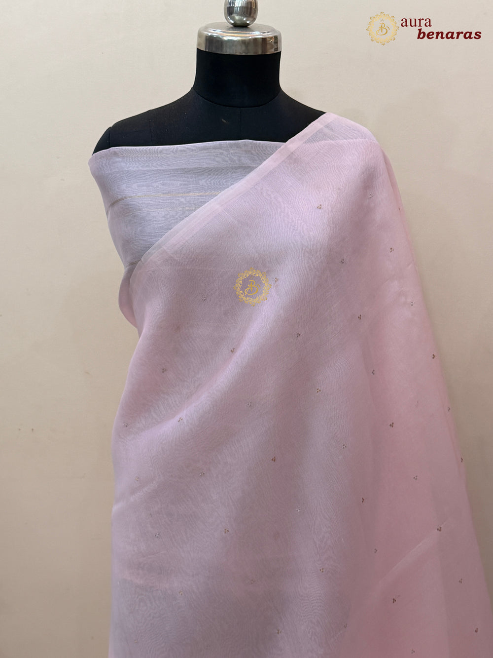 Baby Pink Kora Silk Banarasi Saree Kadhwa Butis 