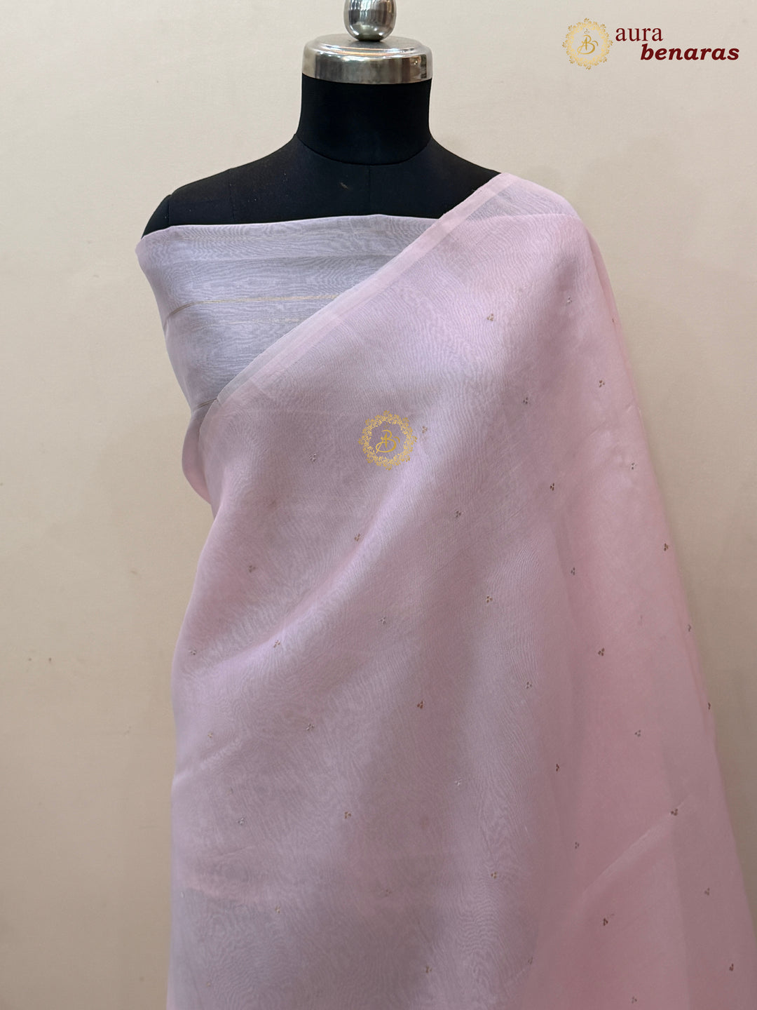 Baby Pink Kora Silk Banarasi Saree Kadhwa Butis 