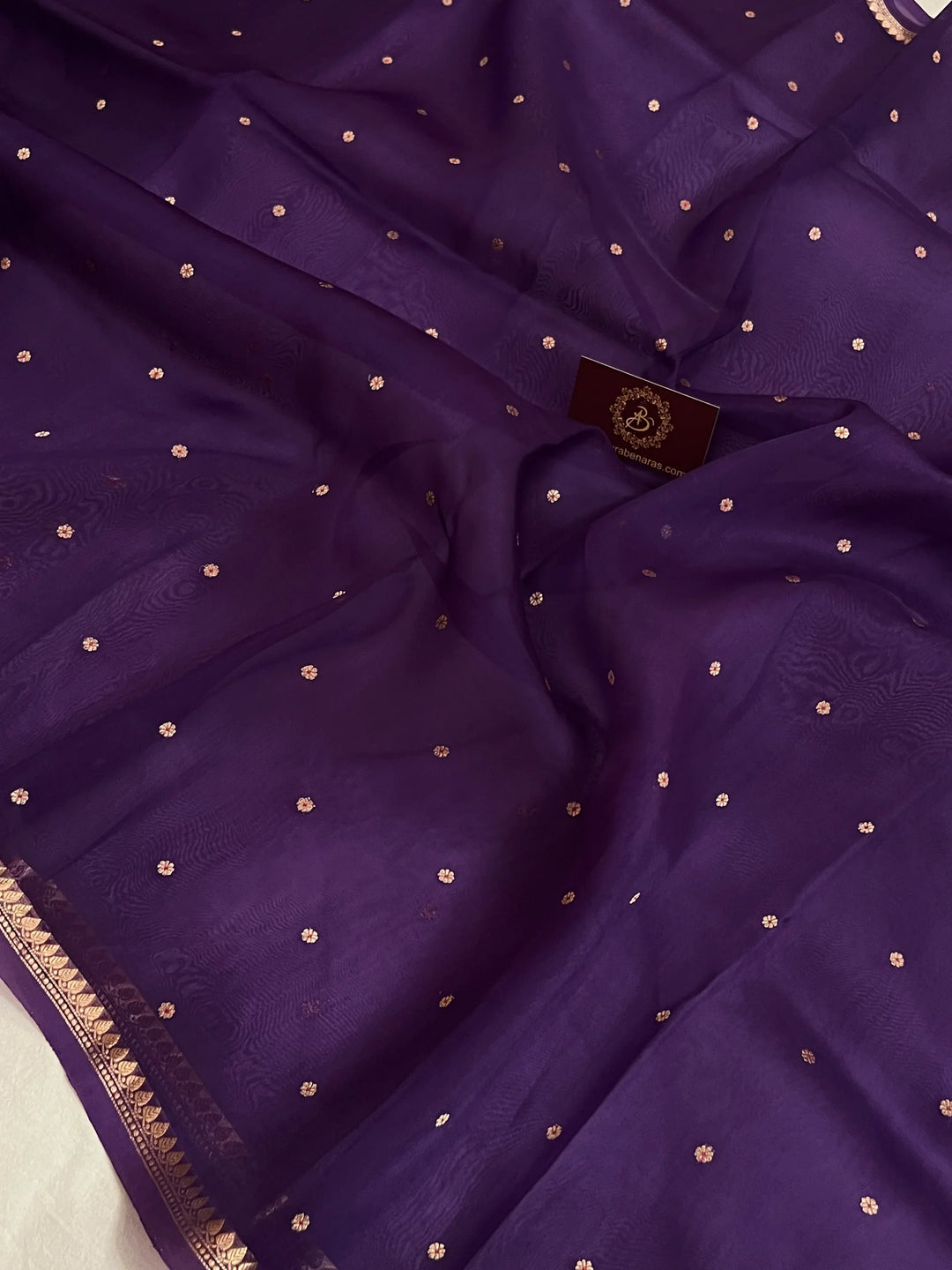 Deep Purple Kora Silk Banarasi Saree with Zari Butis 