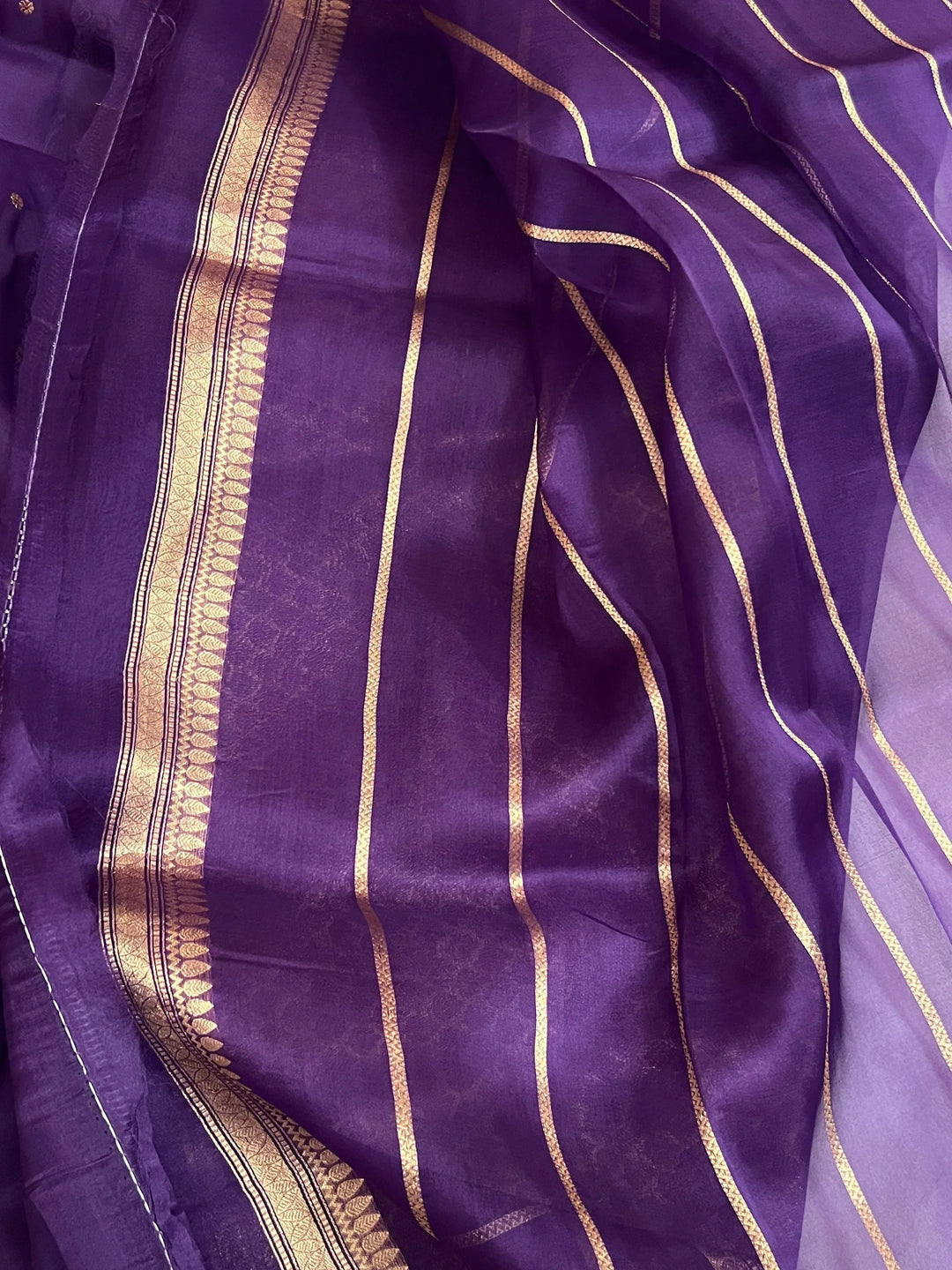 Deep Purple Kora Silk Banarasi Saree with Zari Butis 