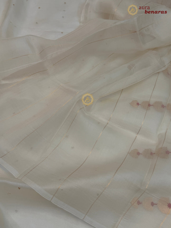 Off White Kora Silk Banarasi Saree Kadhwa Butis 