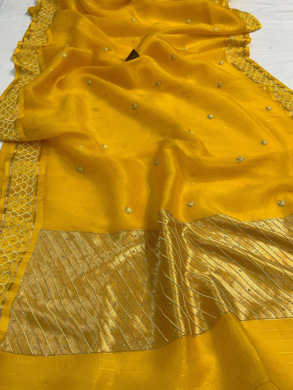 Yellow Pure Banarasi Handloom Silk Saree - Aura Benaras