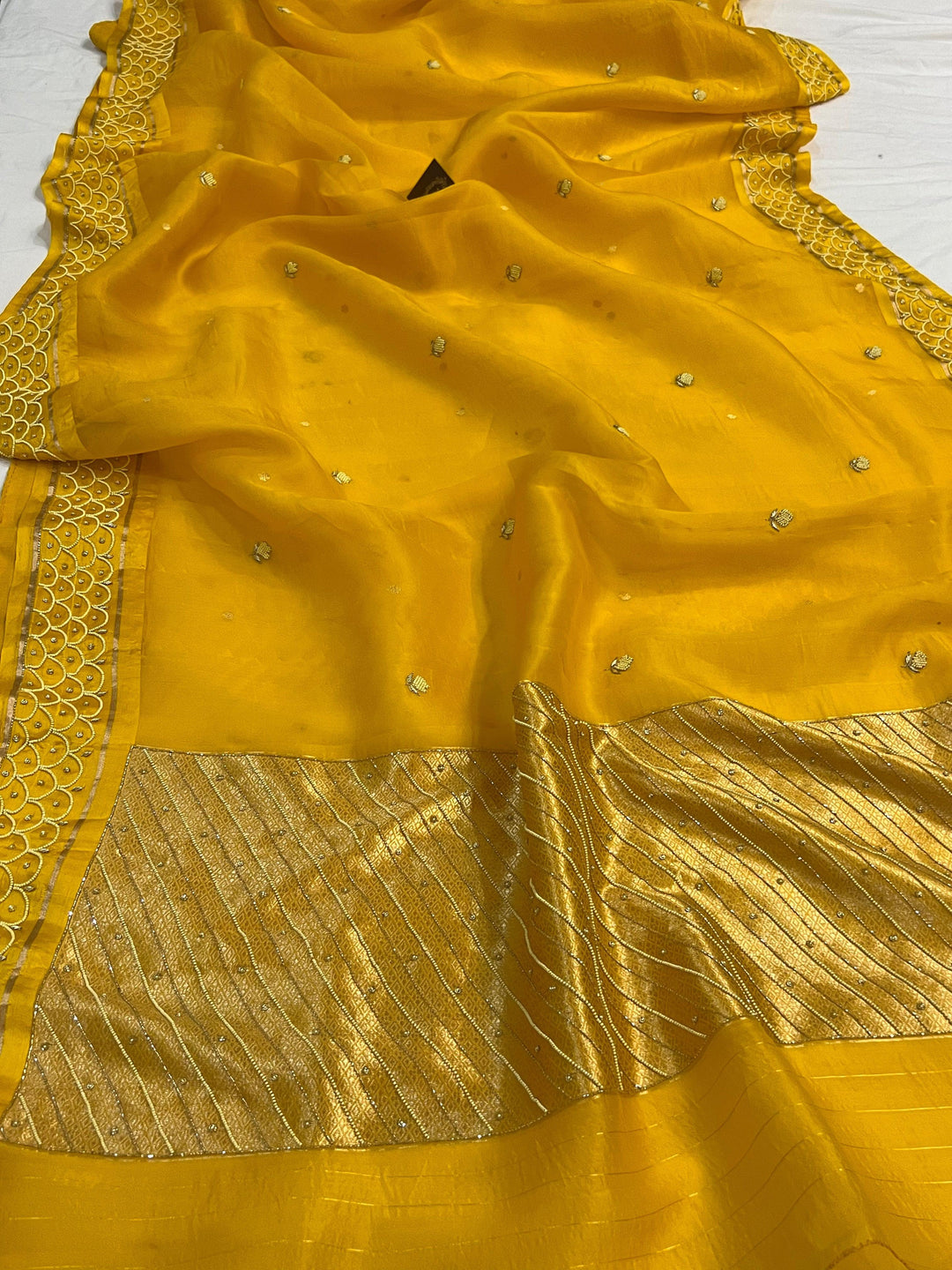 Yellow Pure Banarasi Handloom Silk Saree - Aura Benaras