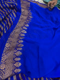 Blue Rangkat Pure Banarasi Khaddi Georgette Saree - Aura Benaras