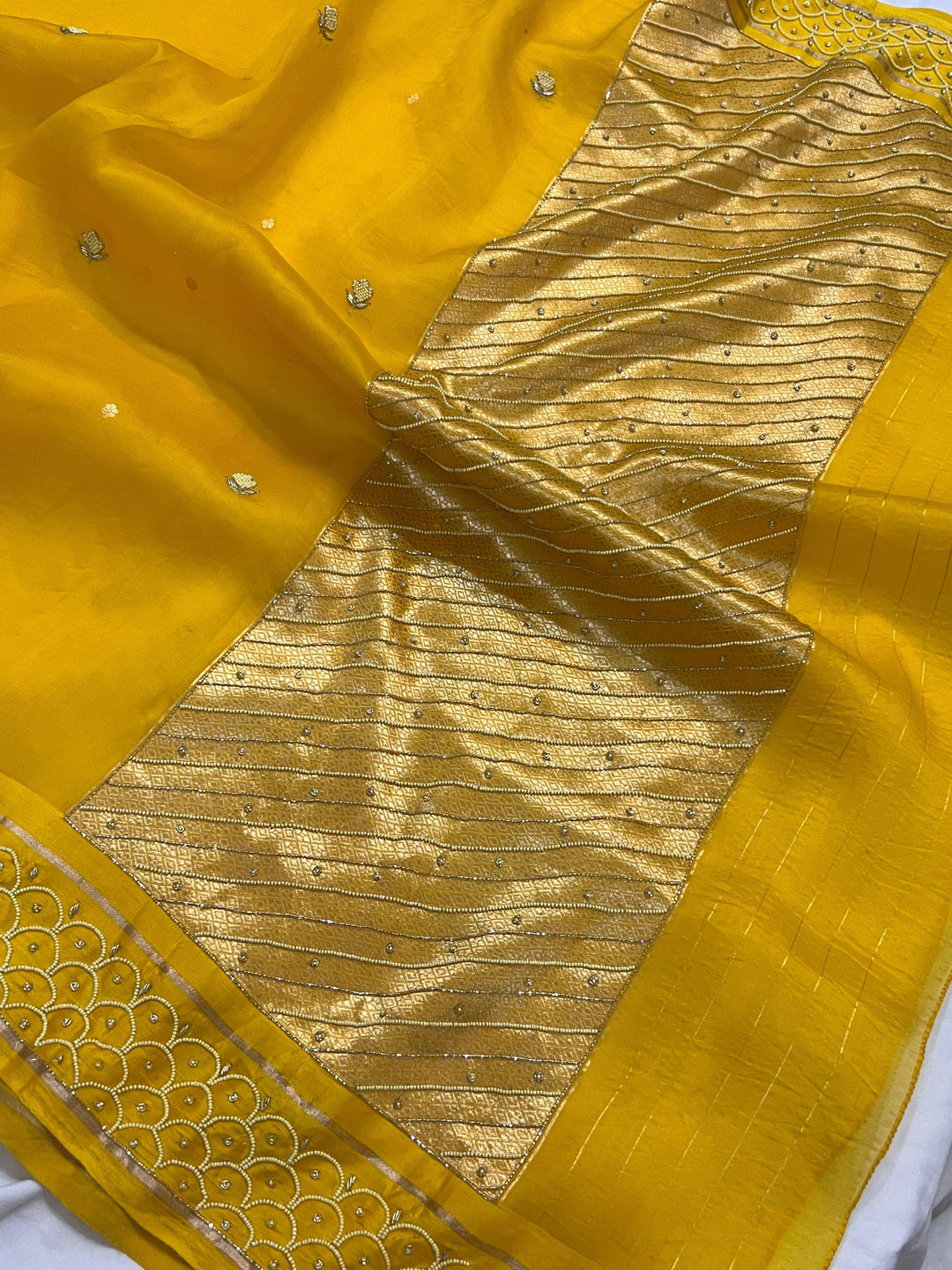 Yellow Pure Banarasi Handloom Silk Saree - Aura Benaras
