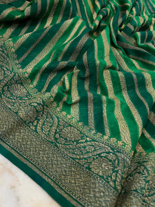 Green Rangkat Pure Banarasi Khaddi Georgette Saree - Aura Benaras