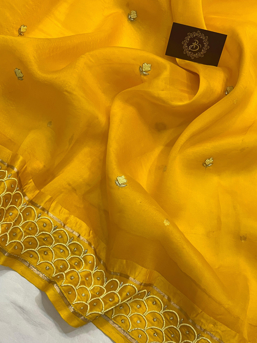 Yellow Pure Banarasi Handloom Silk Saree - Aura Benaras