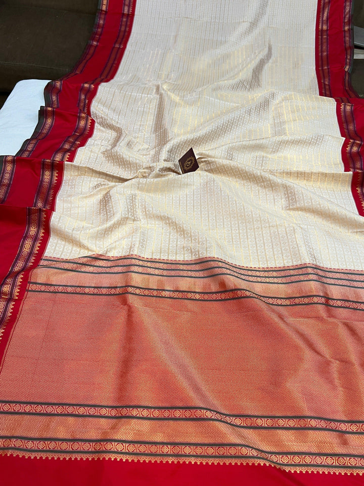 White Pure Banarasi Handloom Katan Silk Saree