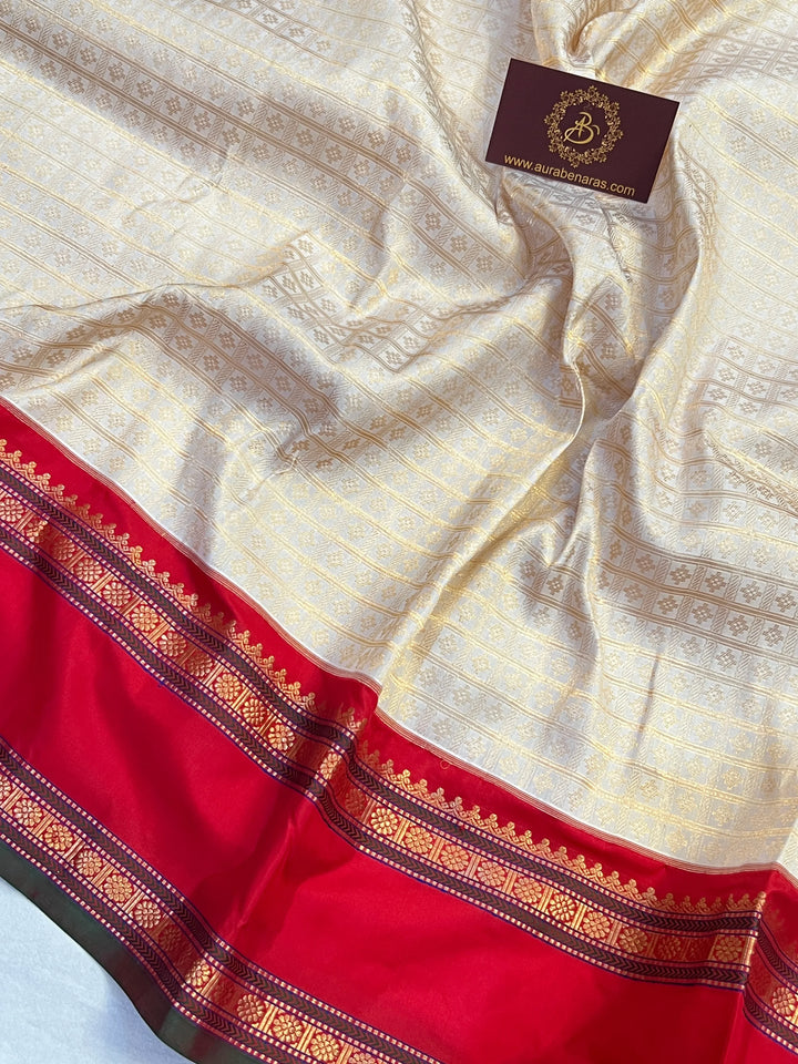 White Pure Banarasi Handloom Katan Silk Saree