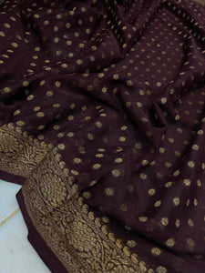 Coffee Brown Pure Banarasi Khaddi Georgette Saree - Aura Benaras