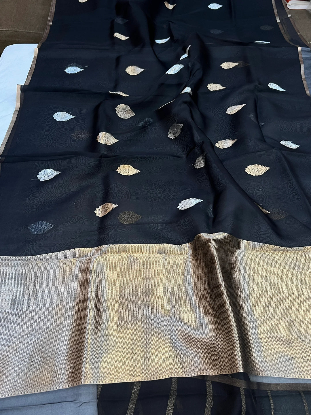 Black Pure Kora Silk Handloom Banarasi Saree