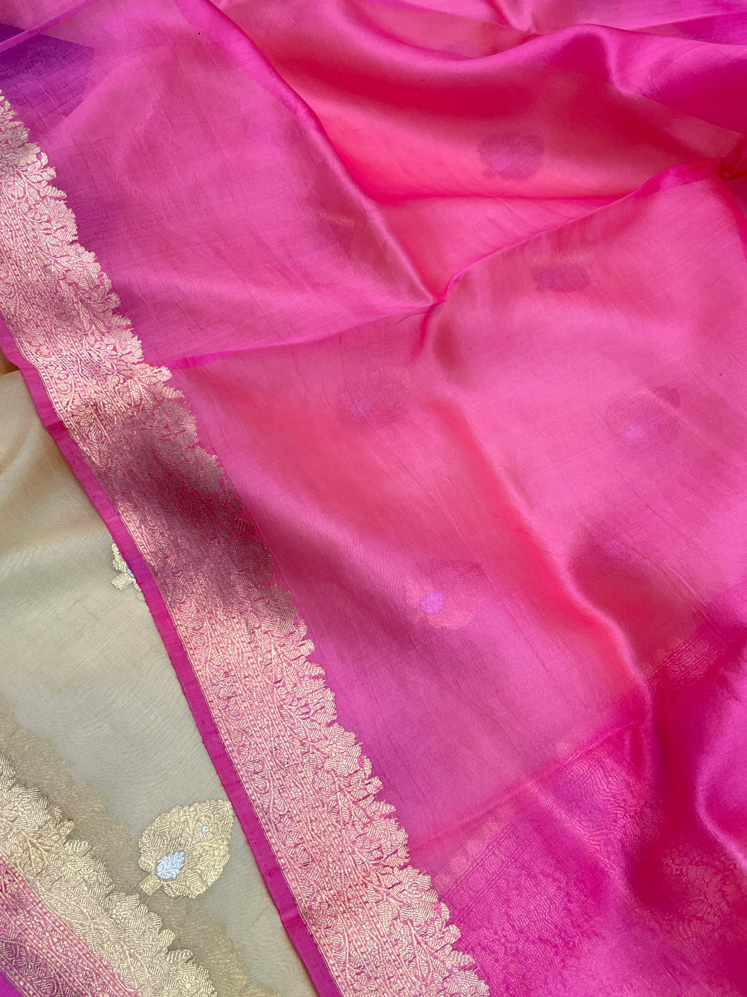 Pale Yellow Pure Kora Silk Handloom Banarasi Saree