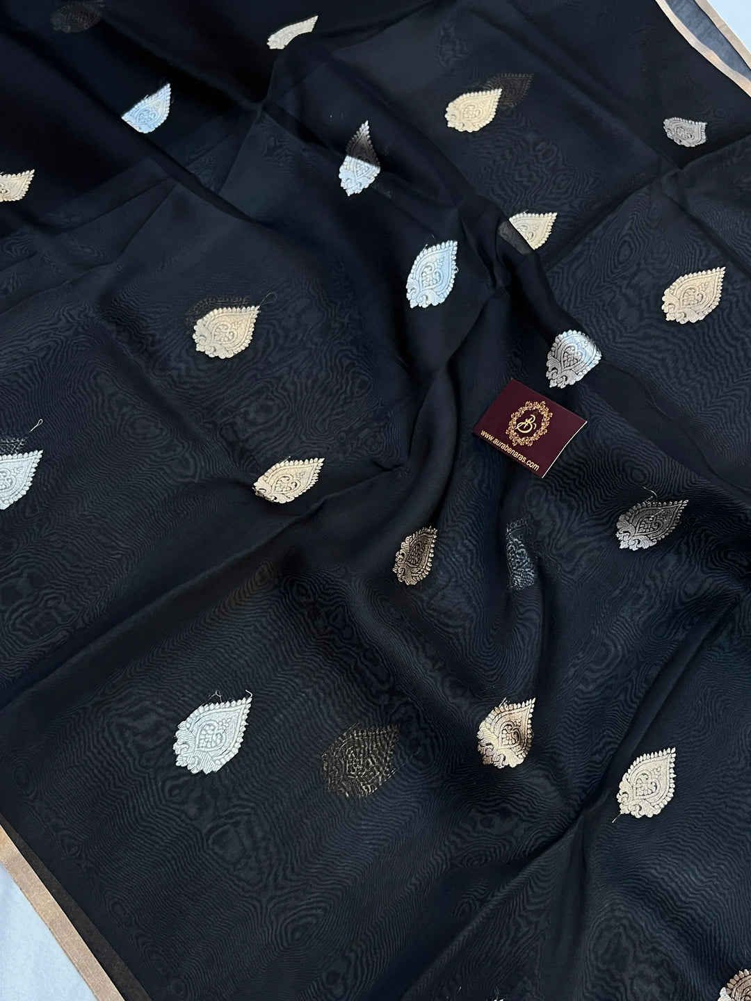 Black Pure Kora Silk Handloom Banarasi Saree