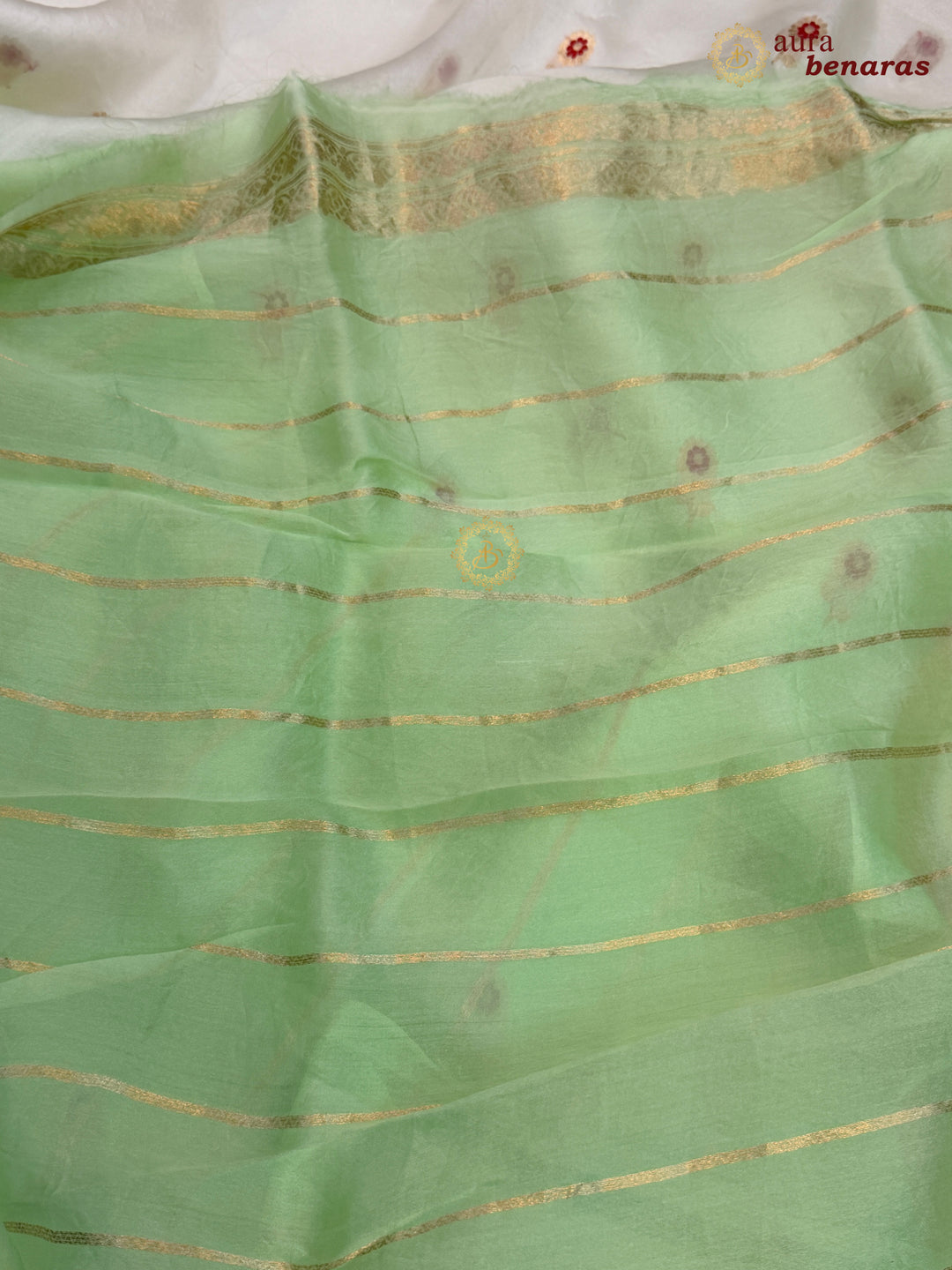 Off White and Pista Green Shaded Kora Silk Banarasi Saree with Sona Rupa Butis