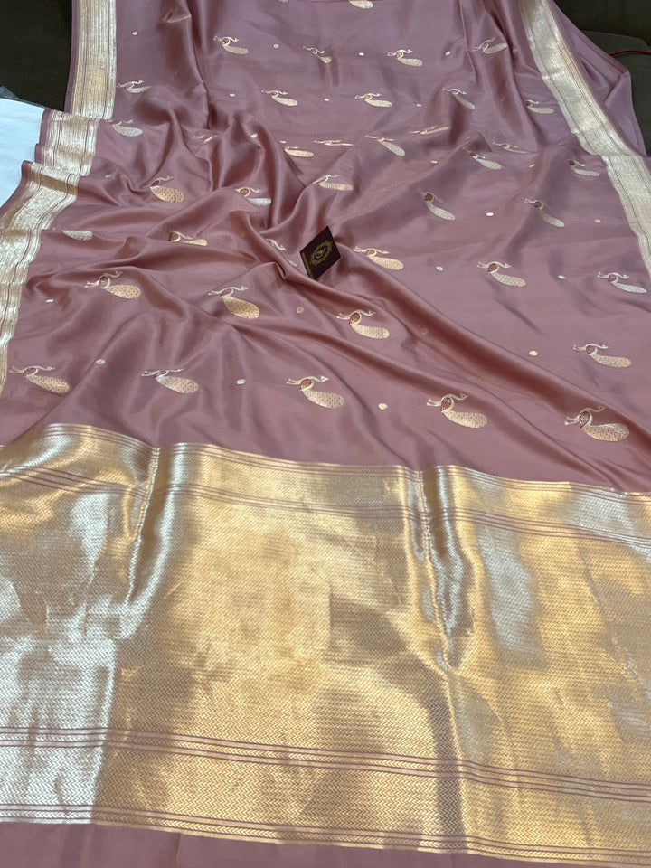 Old Rose Banarasi Handloom Katan Silk Saree - Aura Benaras