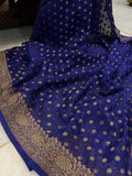 Deep Blue Pure Banarasi Khaddi Georgette Saree